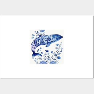 Majestic sea dolphin in navy blue Posters and Art
